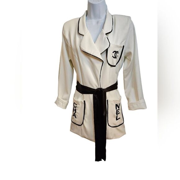 Vintage Cream and Black Wrap Blazer Custom Hademade sz S - Picture 1 of 12